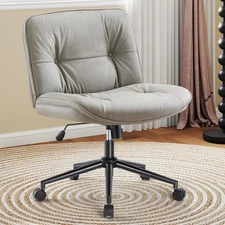 Criss Cross Chair with Wheels, Legged Home Office PU Leather Wide Armless Des...