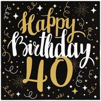 20 Servietten Gold Birthday 40 Happy Birthday Geburtstag 40 Schwarz Gold 33X33Cm