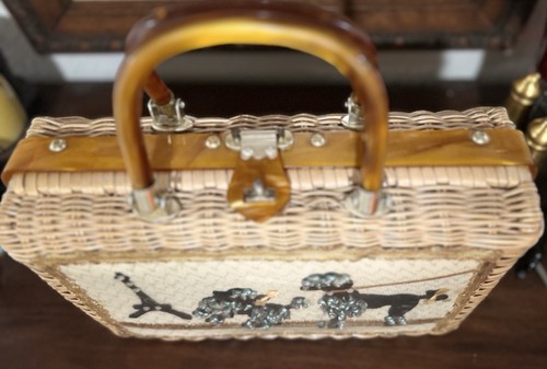 VTG PRINCESS CHARMING by ATLAS Poodles In Paris LUCITE WICKER HANDBAG PURSE MINT - Picture 5 of 12