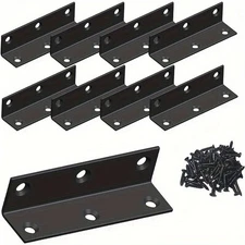 8-Pack Black Stainless Steel L-Shaped Corner Brackets with Screws, Heavy-Duty Me