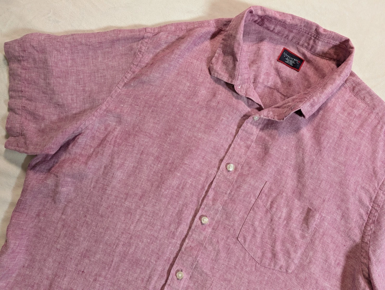 UNTUCKit Shirt Adult 2XL XXL Pink Wrinkle Resistant Linen Regular Short Sleeve
