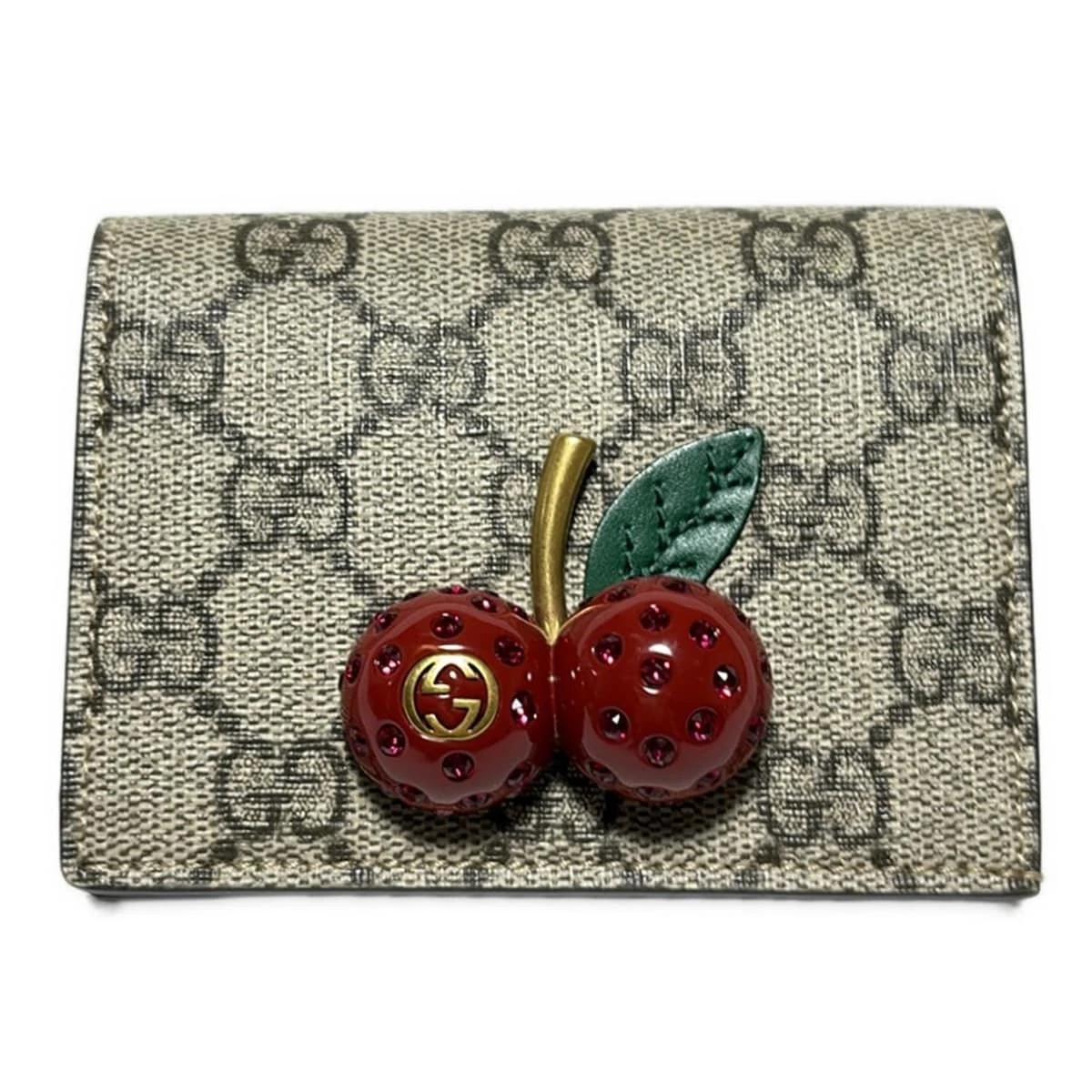 Auth GUCCI Cherry/GG Plus/GG Supreme 476050 Beige Rouge Multi PVC Cuir Plastique