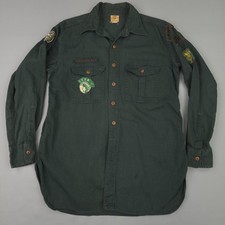 Vintage Boy Scouts Of America Shirt Mens Large Green Explorers BSA Camp Patch