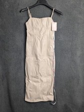Missiguided ladies size 4 cream midi/long dress faux leather bodycon New