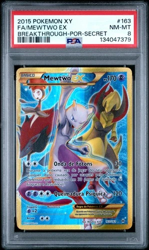 2015 POKEMON XY BREAKTHROUGH PORTUGUESE-SECRET #163 FULL ART/MEWTWO EX PSA 8