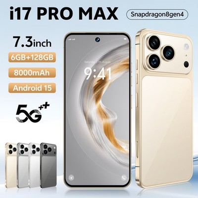 Gold - I17 Pro Max 5G Smartphone 7.3'' Android 15 6GB+128GB Cellphone Dual SIM