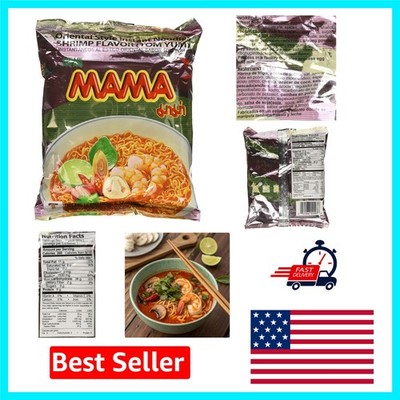Mama Instant Ramen Noodles - Tom Yum Shrimp Flavor Pack of 10 for Quick Meals
