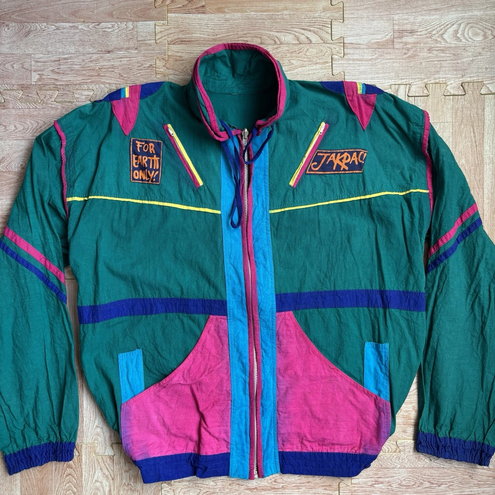 Vintage Jakpac Choise Jacket L For Earth Only Patch Reversible Packable 80s 90s