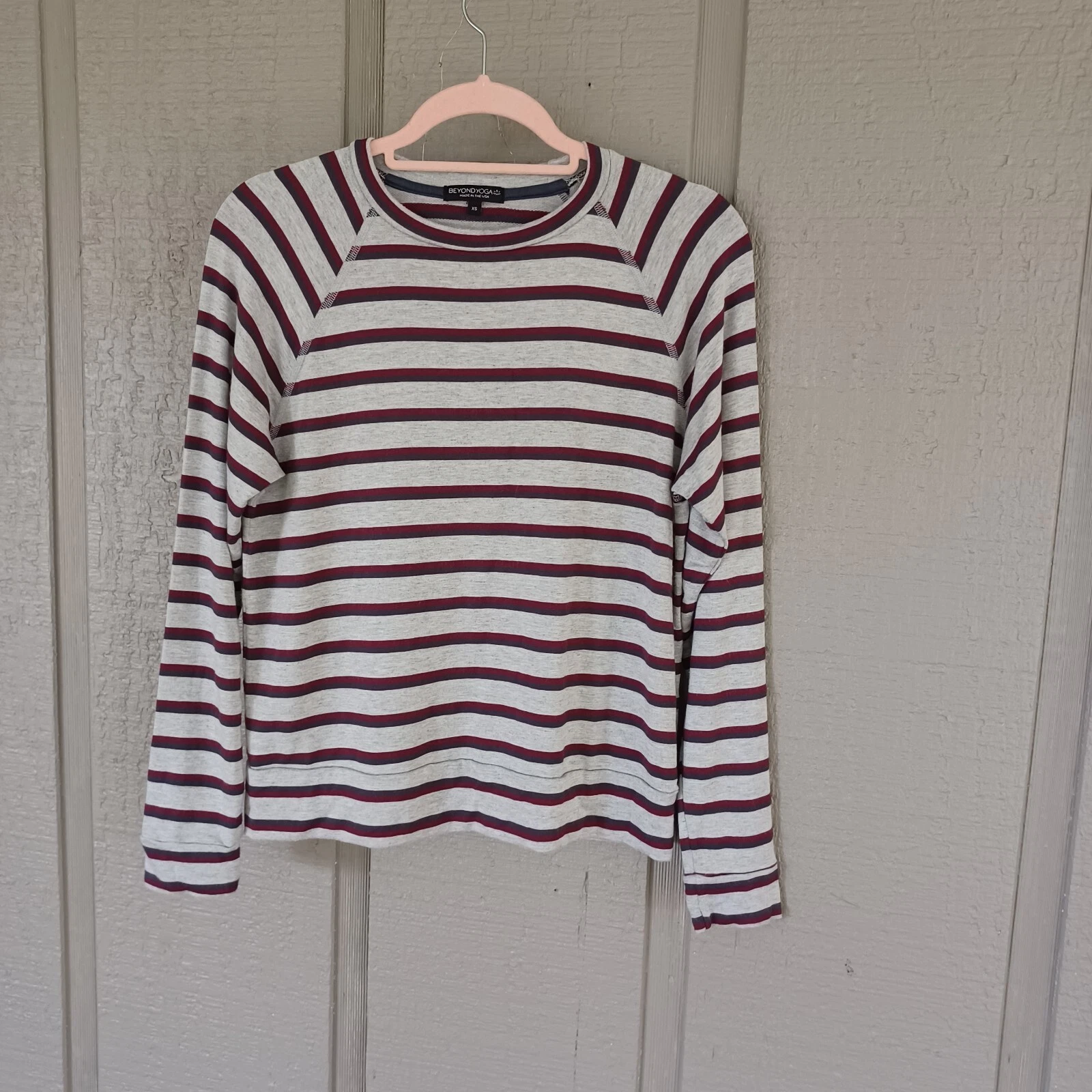 beyond-yoga stripe pullover athleisure stretch long raglan sleeve shirt