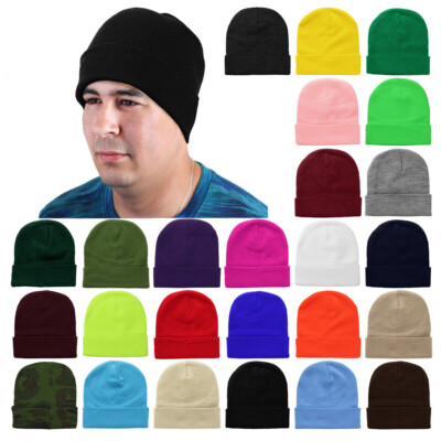 2pcs Set Plain Solid Color Unisex Beanie Ski Hat Knitted Warm Great for Winter