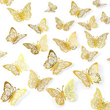 Crosize 72 Pcs Gold Butterfly Decorations, 3 Sizes 3 Styles, 3D Butterfly Wall D