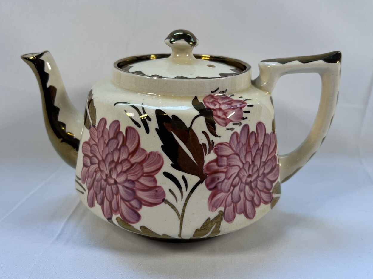 Vintage PRICE BROS Teapot MADE IN ENGLAND Pink Gold Floral eBay