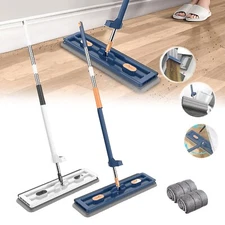 Large Flat Mop Strealinem Mop With 2 Microfiber Pads 360 Rotating Wiper Strip
