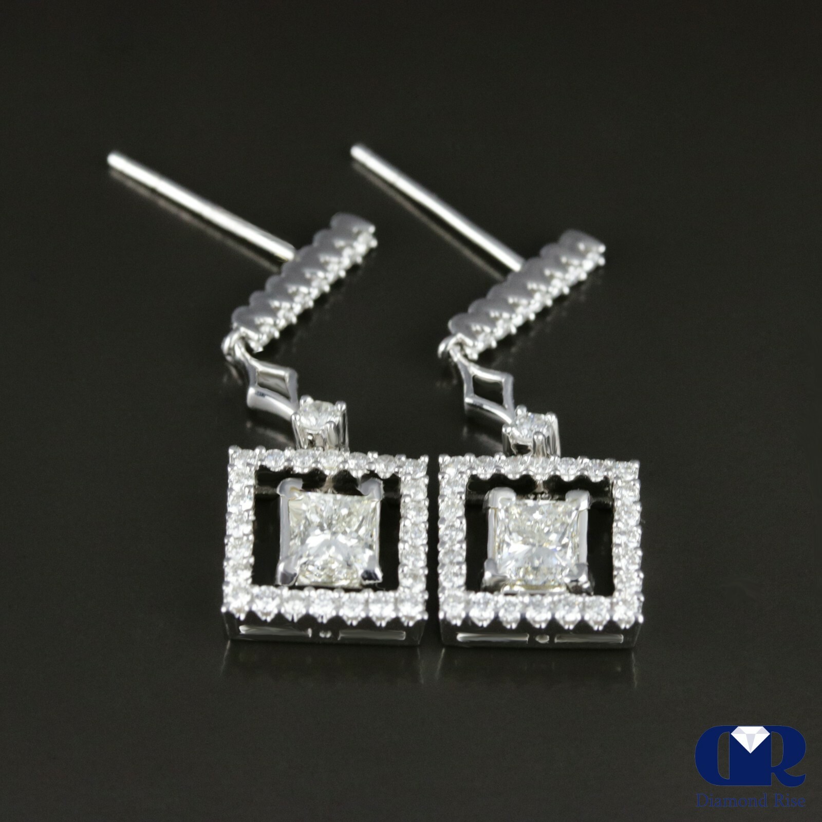 1.85 Ct Princess Cut Diamond Drop Dangle Earrings In 18K White Gold eBay