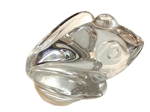 Daum France Crystal Sitting Bullfrog Frog Clear Figurine Paperweight SIGNED