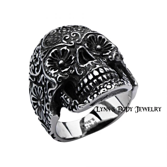 Skull * Flower Eye * Gothic 316L Stainless Steel Ring - Image 3 of 3