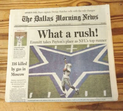EMMITT SMITH Dallas Morning News Breaking Rushing Record Walter Payton Newspaper