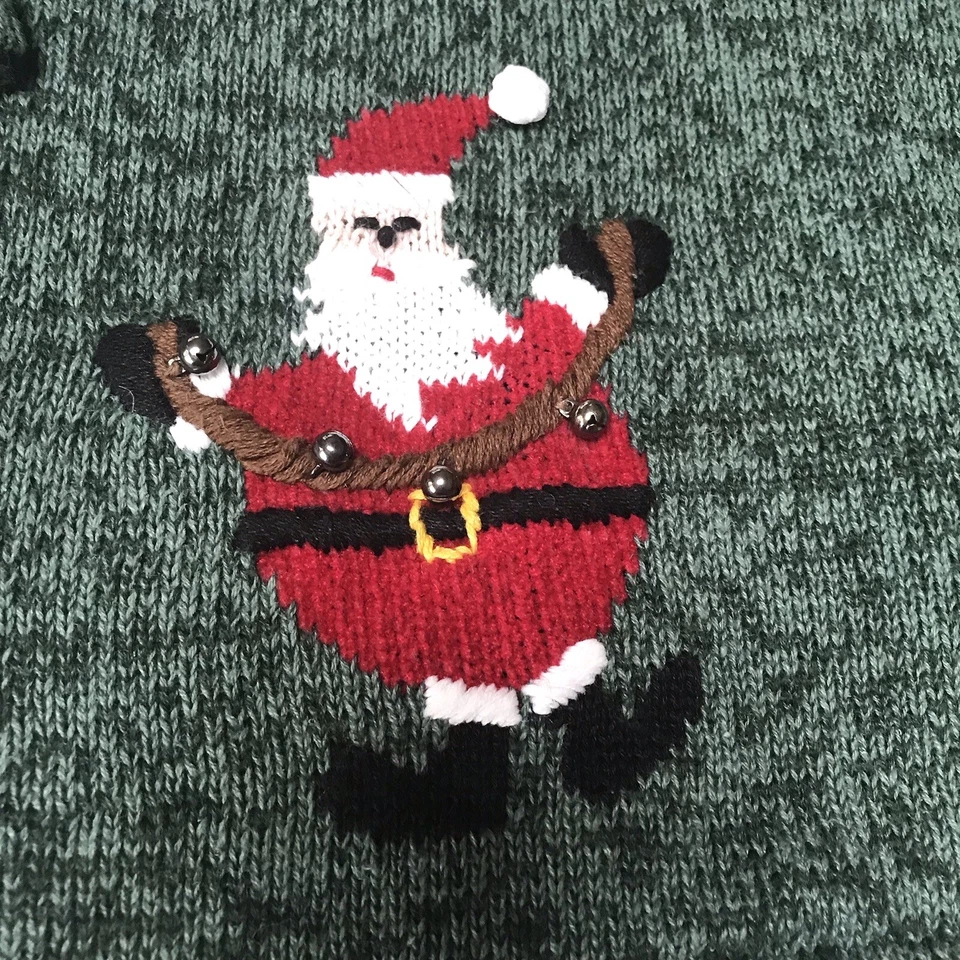VTG Quacker Factory Sweater Womens 1X Christmas Cardigan Santa Bells Ugly Party - Image 4 of 4
