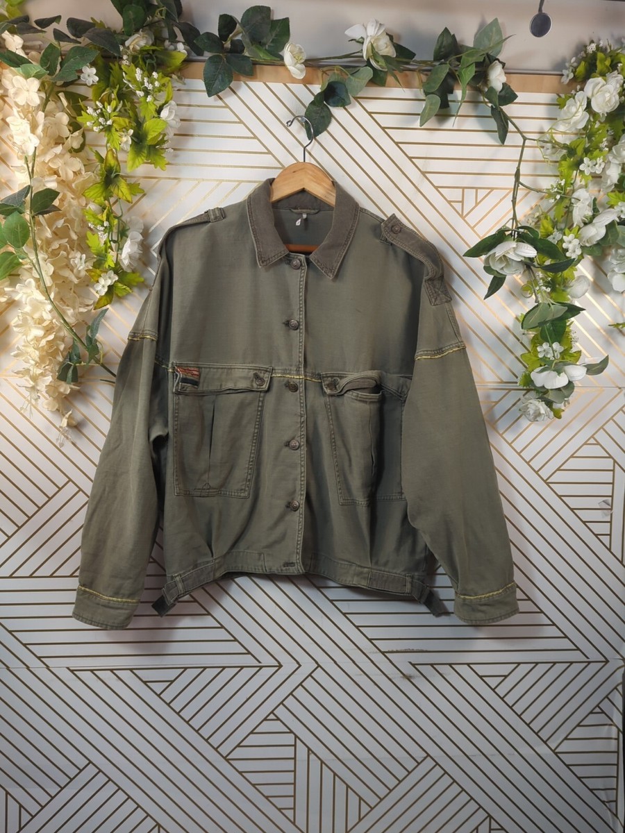 Free People Womens Military Utility Oversized Jacket Khaki Green