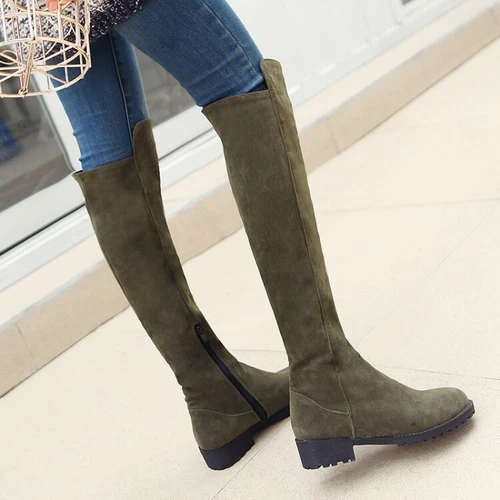 Stivali donna sopra il ginocchio tacco basso tacco basso cerniera laterale nuovi scarpe ecopelle scamosciata - Foto 23 di 40