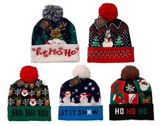 Christmas Carol Santa Tree Pom Pom Knit Beanie Hat Cap