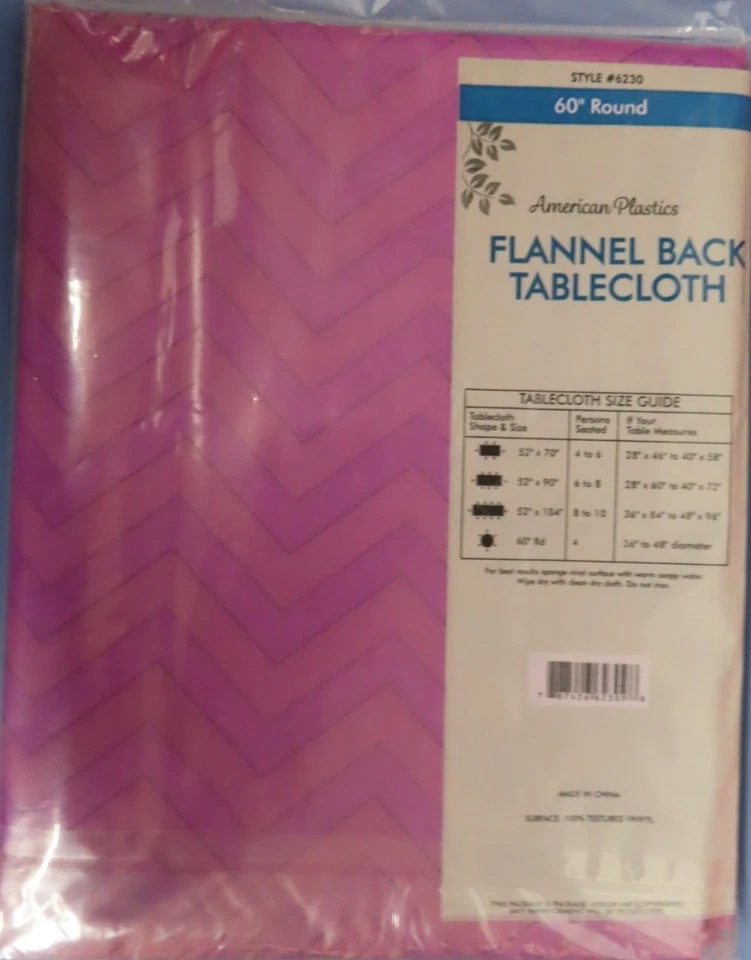 Toalha de mesa Home Place vinil flanela traseira 60" redonda roxa Chevrons NOVA - Imagem 2 de 2