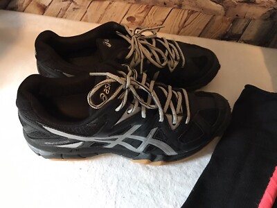 Asics B554N Gel-Tactic Black & Silver Sneaker Tennis Shoes Women's 8 Excellent