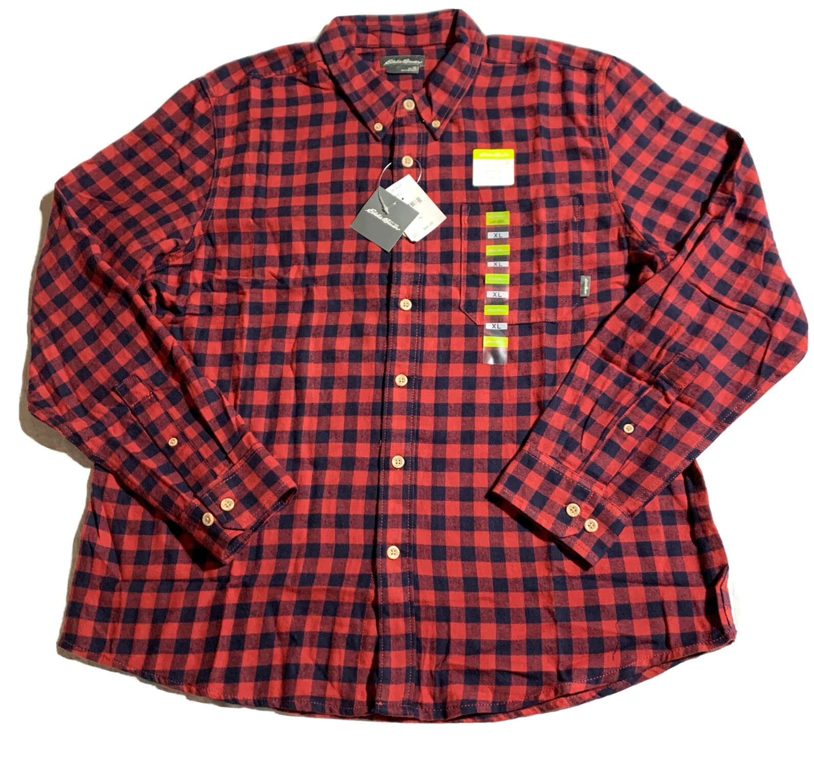 Eddie Bauer Men's Shirt Plaid Flannel Brick Red Gingham Size XL Button Up NWT