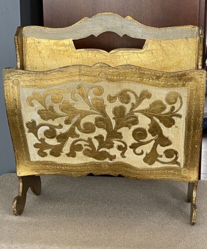 Italian Florentine Magazine Rack Holder Gold Gilded Hollywood Regency Glam VTG