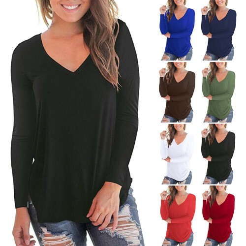 V Neck T Shirt Tops Casual Tee AU | eBay