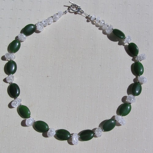 Clear Quartz & Nephrite Jade Gemstone Statement Necklace "Sage Ice" - SALE - Picture 6 of 6