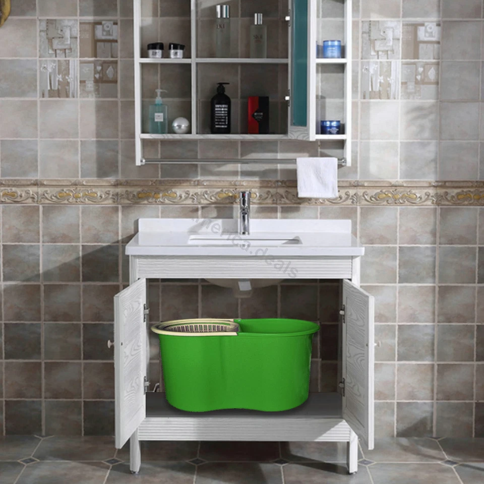 Conjunto de balde de esfregão Rolling Spin + 2x Easywring substituição de cabeça de esfregão de microfibra - Imagem 2 de 4