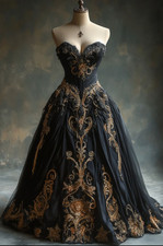 Vintage Black Wedding Dresses Sweetheart with Gold Appliques A Line Bridal Gowns