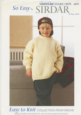 So Easy Sirdar DK Knitting Pattern 4891 Easy Knit Sweater Child 22''-30'' 2-10yrs