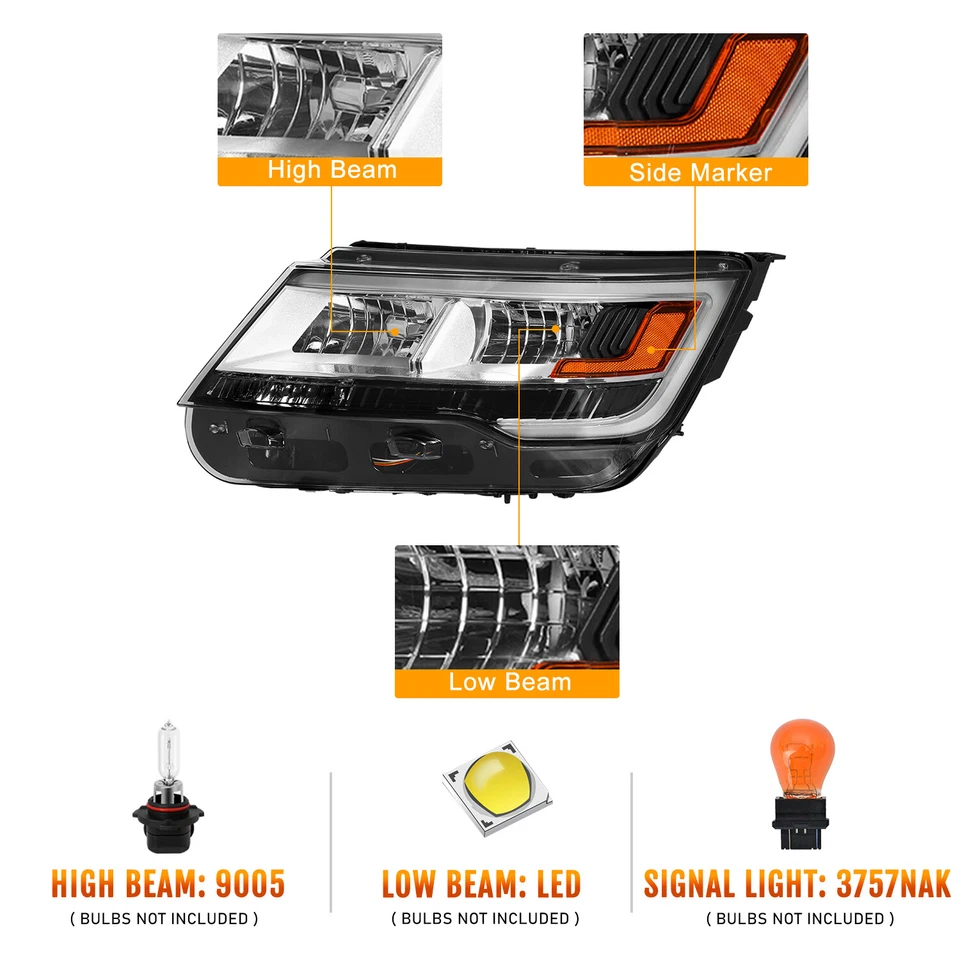 Fit 2016 2017 -18 2019 Ford Explorer Limited/XLT/Platinum LED DRL Headlights L+R - Image 2 of 4
