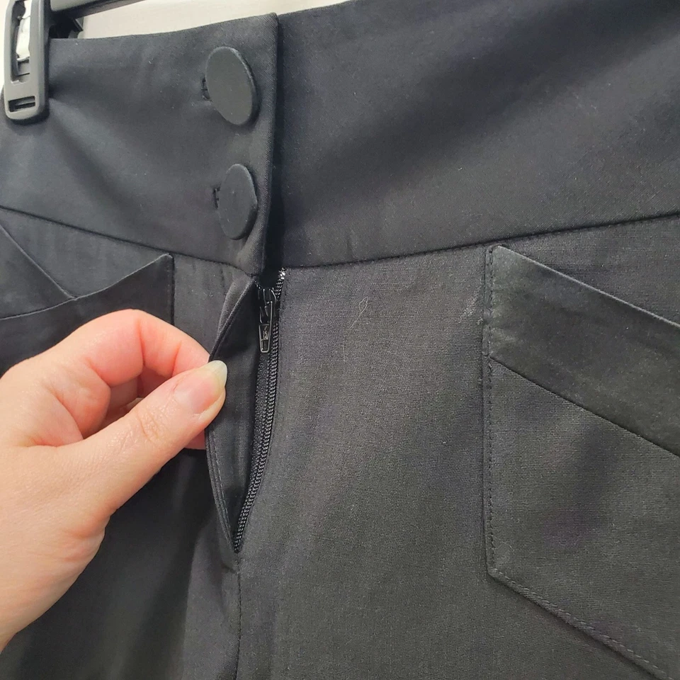 Pantalón Bebe Para Mujer Y2K Negro Elástico Lana Frente Plano Cintura Alta Pierna Ancha 0 Foto 4 de 4