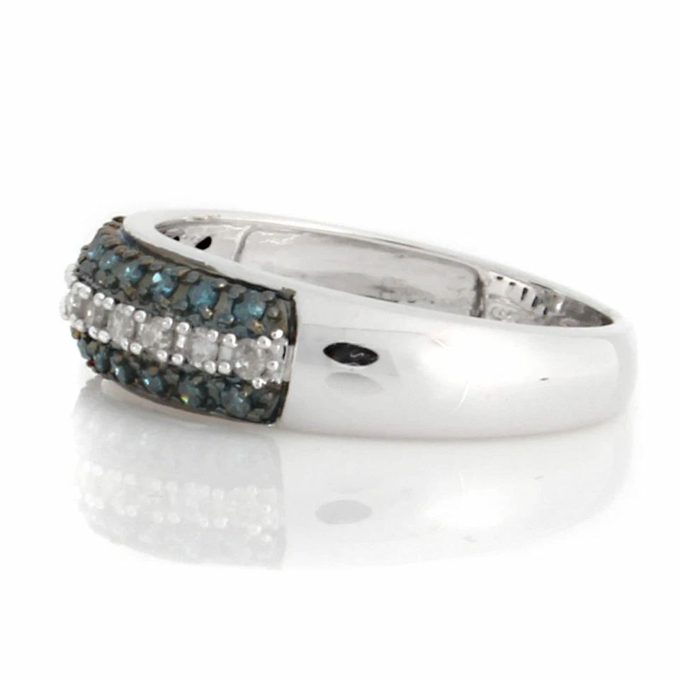 Anillo enchapado en oro blanco de 14 k con diamantes reales azules y blancos de 0,71 quilates envío rápido y gratuito Foto 2 de 4