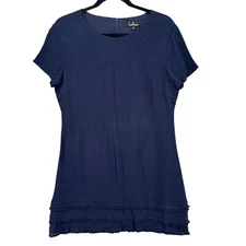 Lulus Mini Sheath Dress Navy Blue Tiered Ruffle Short Sleeve Lined Size M