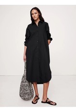 BANANA REPUBLIC Cotton Poplin Asymmetrical Shirt Dress Small Tall S T Black NEW