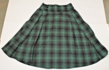 Vintage Flannel Skirt Size L 90s Emerald Green Black Calf Length Elastic Waist