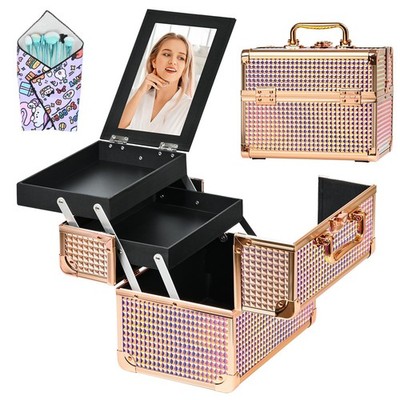 Makeup Case Organizer,Makeup Train Case, Trays Cosmetic Box Portable, Profesi...