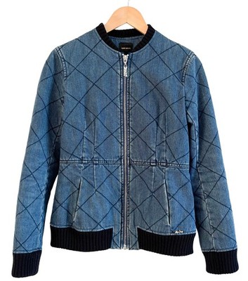 Vintage MISS SIXTY Blue Denim thick Quilted Bombery jean jacket Y2K 90s