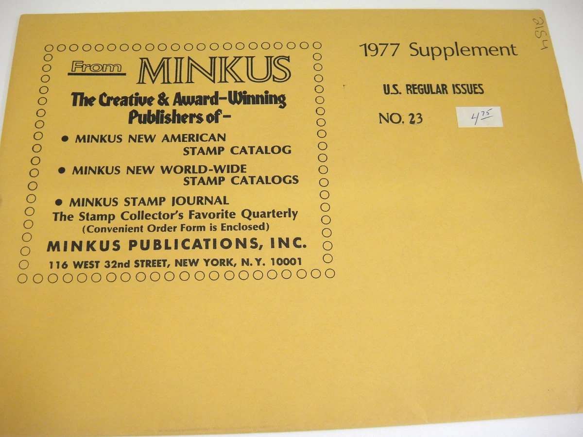 Minkus 1977 United States Regular Issues Stamp Album Supplement 23  NOS