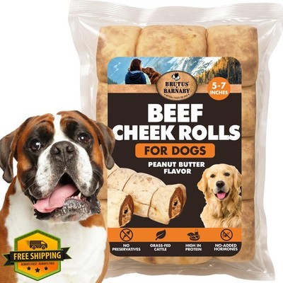 Beef Cheek Rolls for Dogs 5-7'' 5 Pack Peanut Butter Chews