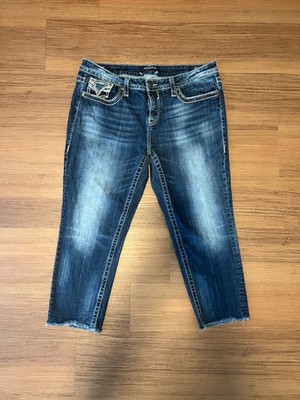 Vigoss Blue Chelsea Capri Bling Jeans Women's Size 15/16 Length 25  Heritage Fit