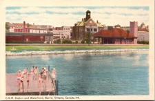 Postcard ON Barrie CNR Station and Waterfront Canada