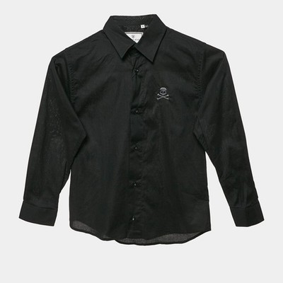 Philipp Plein Junior Black Cotton Button Front Little Boss Shirt 6 Yrs