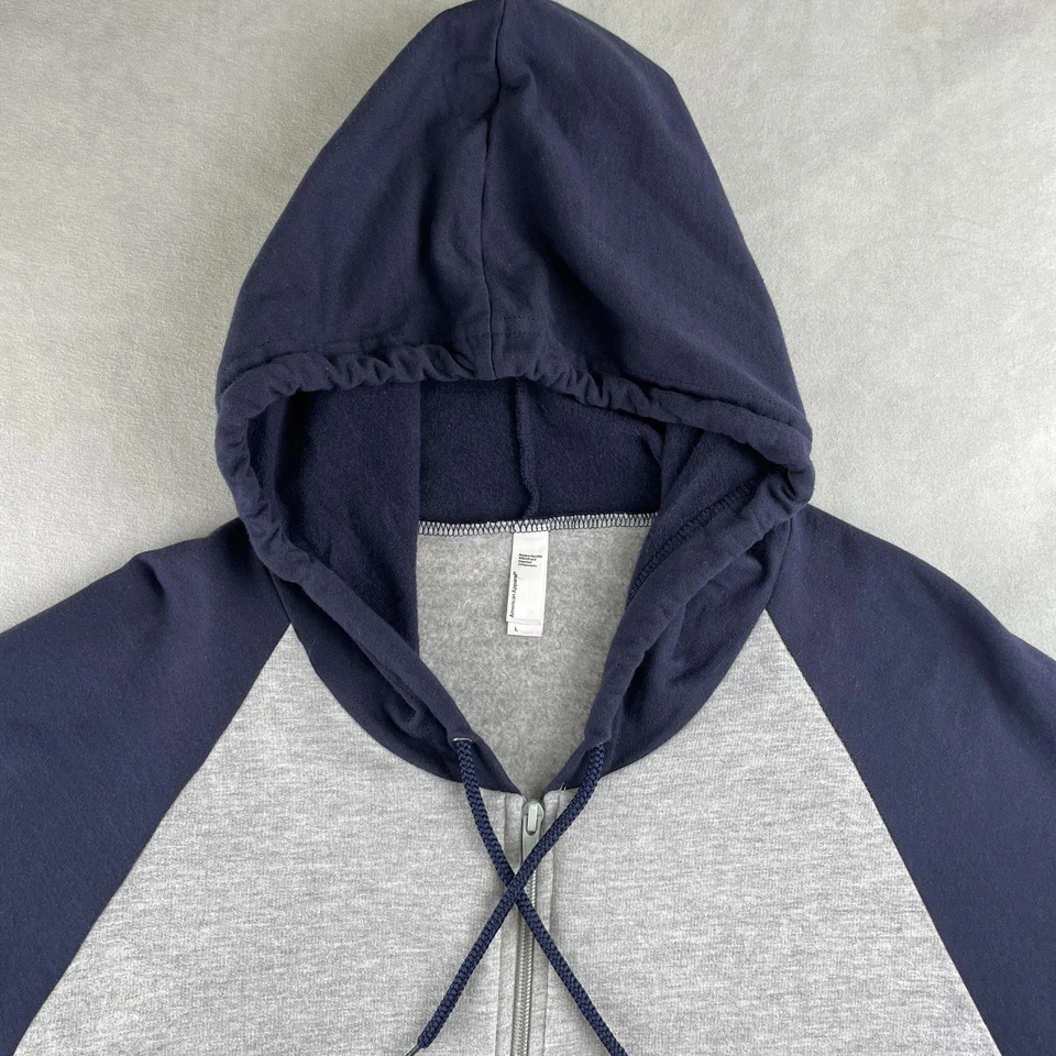 Sudadera con Capucha American Apparel Para Hombres L Gris Jaspeado Azul Marino Raglán Cremallera Completa Hecha en EE. UU. Rara Foto 4 de 4