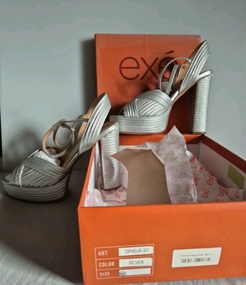 exe' Ladies Platform Silver 5'' Heels US 9.5 New In Box Club Fancy Dancer 