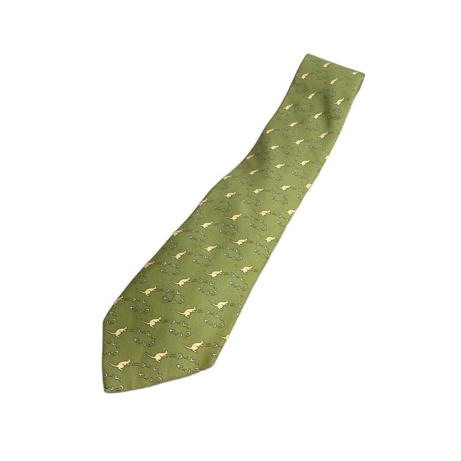 HERMES Silk Tie Necktie Green Kangaroo Animal Print France Good | eBay